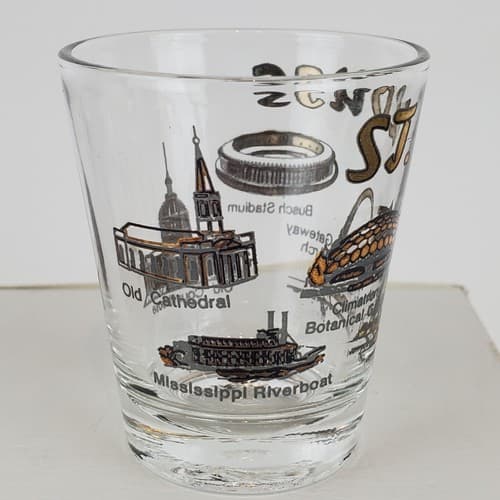 Vtg St Louis State Souvenir Shot Glass Gold Black Gateway Arch Busch Stadium - Thumbnail 4