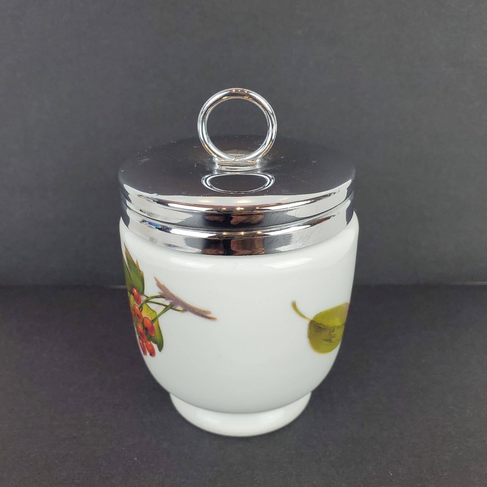 Vtg Royal Worcester Evesham Berries Peach Pattern Porcelain Egg Coddler w/ Lid - Thumbnail 3