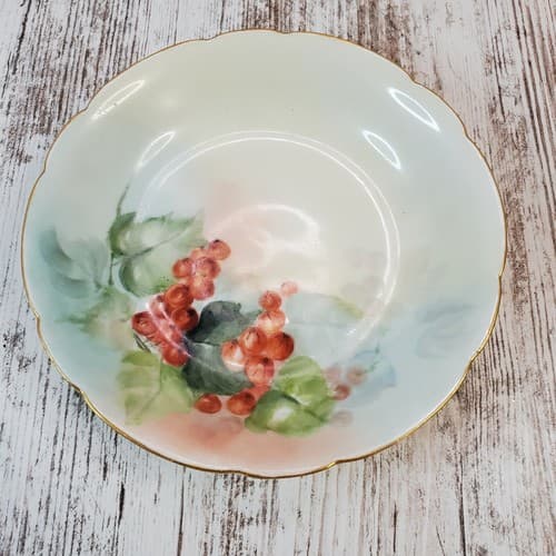 Vintage Limoges France Berry Bowl Trinket Dish Floral Gold Scalloped Trim