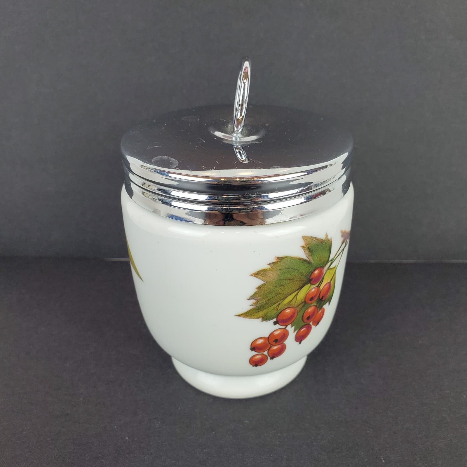 Vtg Royal Worcester Evesham Berries Peach Pattern Porcelain Egg Coddler w/ Lid - Thumbnail 2