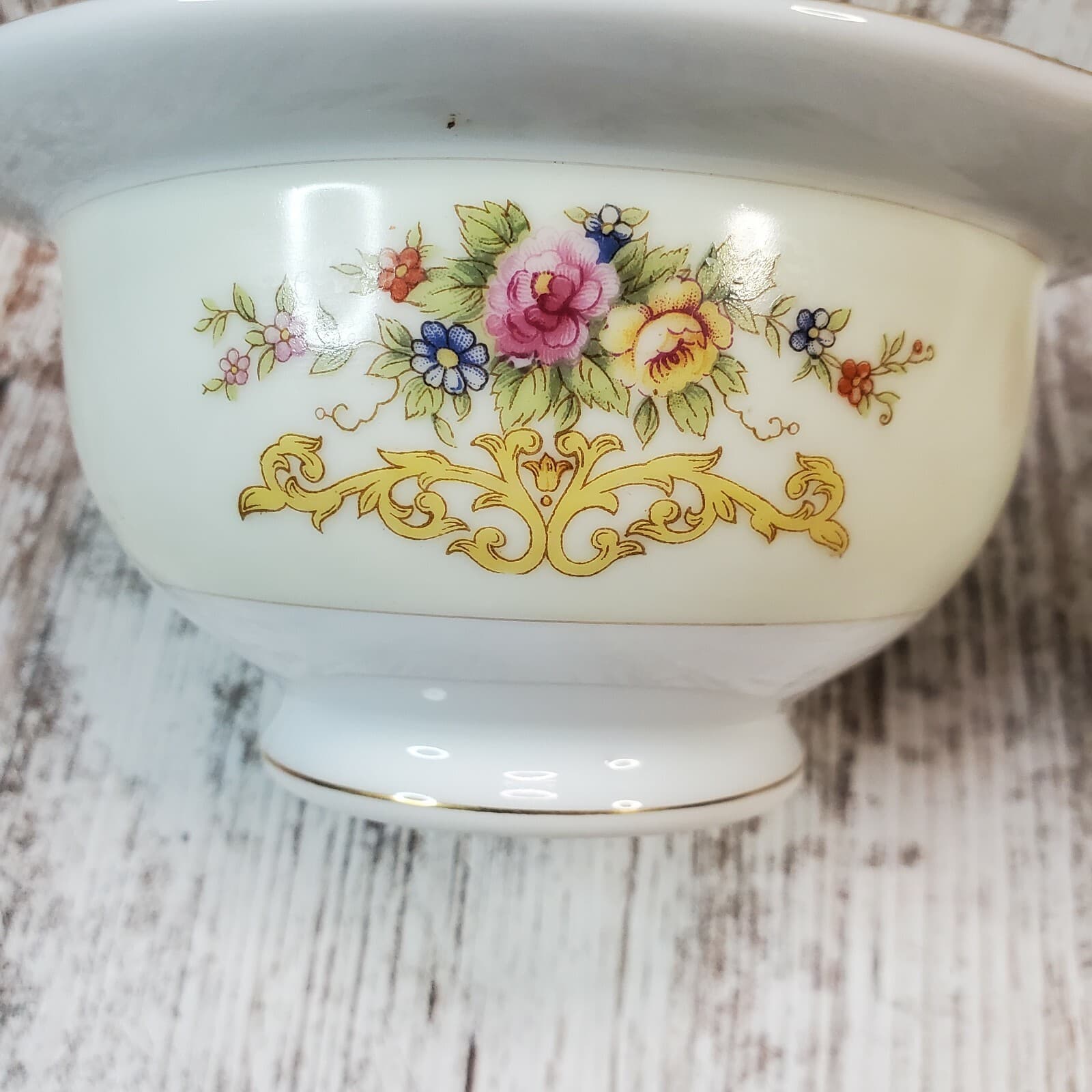 Vintage Kikusiu Fine China Lidded Sugar Bowl & Creamer Green Gold Floral Japan - Thumbnail 6