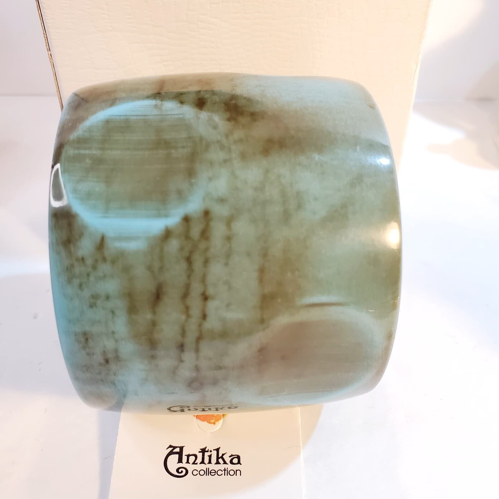 Wide Resin Bangle Bracelet Greenish/Blue Brown Tones w/ Indents Antika 3" India - Thumbnail 2