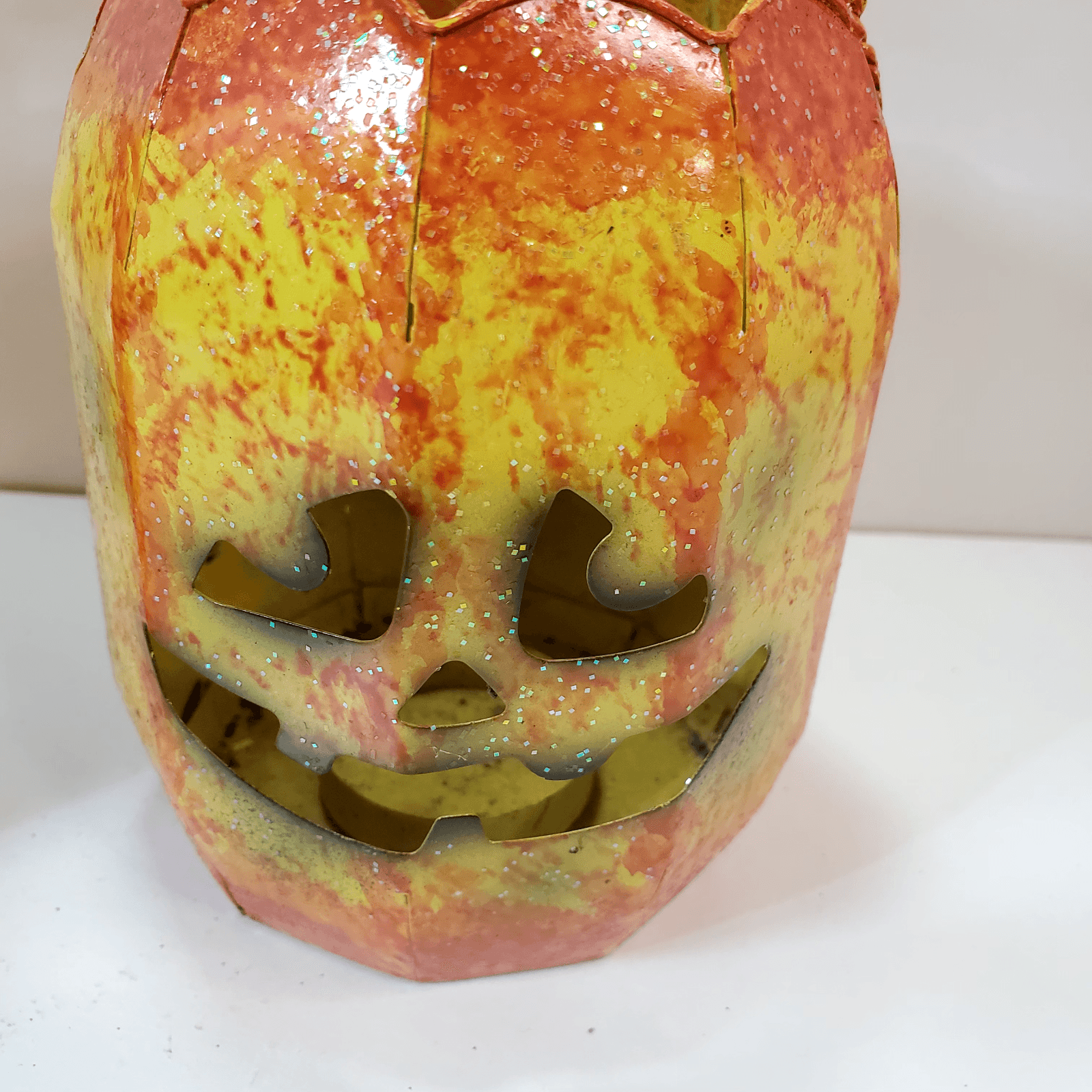 2 Metal Jack O' Lantern Pumpkin Tea Light Candle Holders Luminary Face Handle - Thumbnail 2