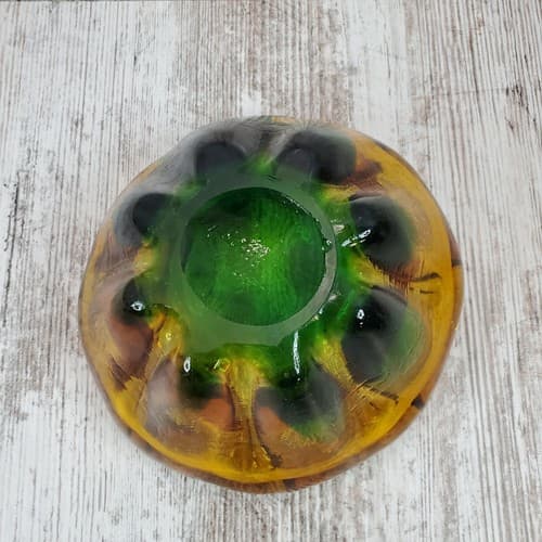 Mid Century Modern Handblown Art Glass Emerald Green Gold Ashtray Candy Dish - Thumbnail 6