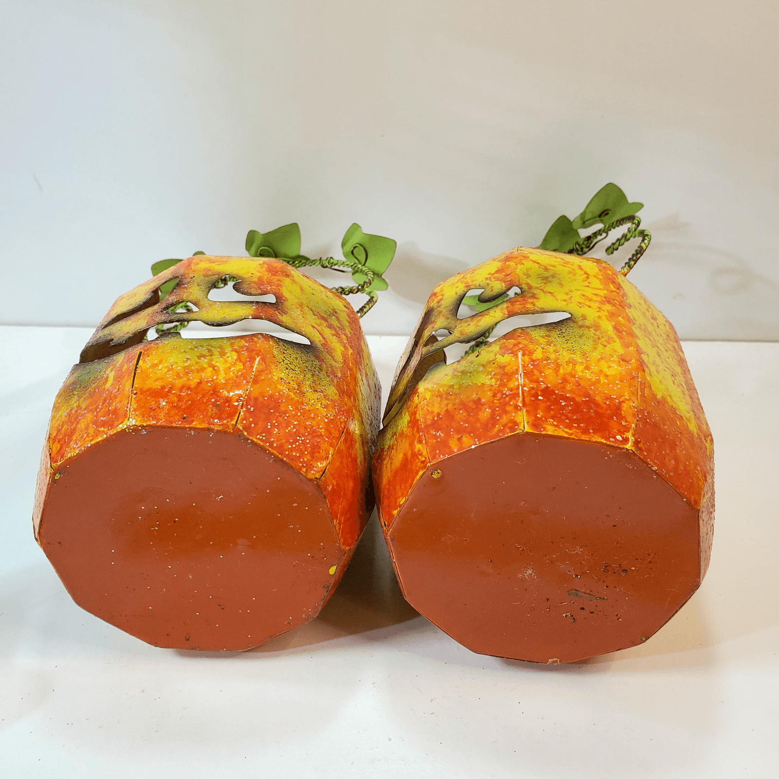 2 Metal Jack O' Lantern Pumpkin Tea Light Candle Holders Luminary Face Handle - Thumbnail 8