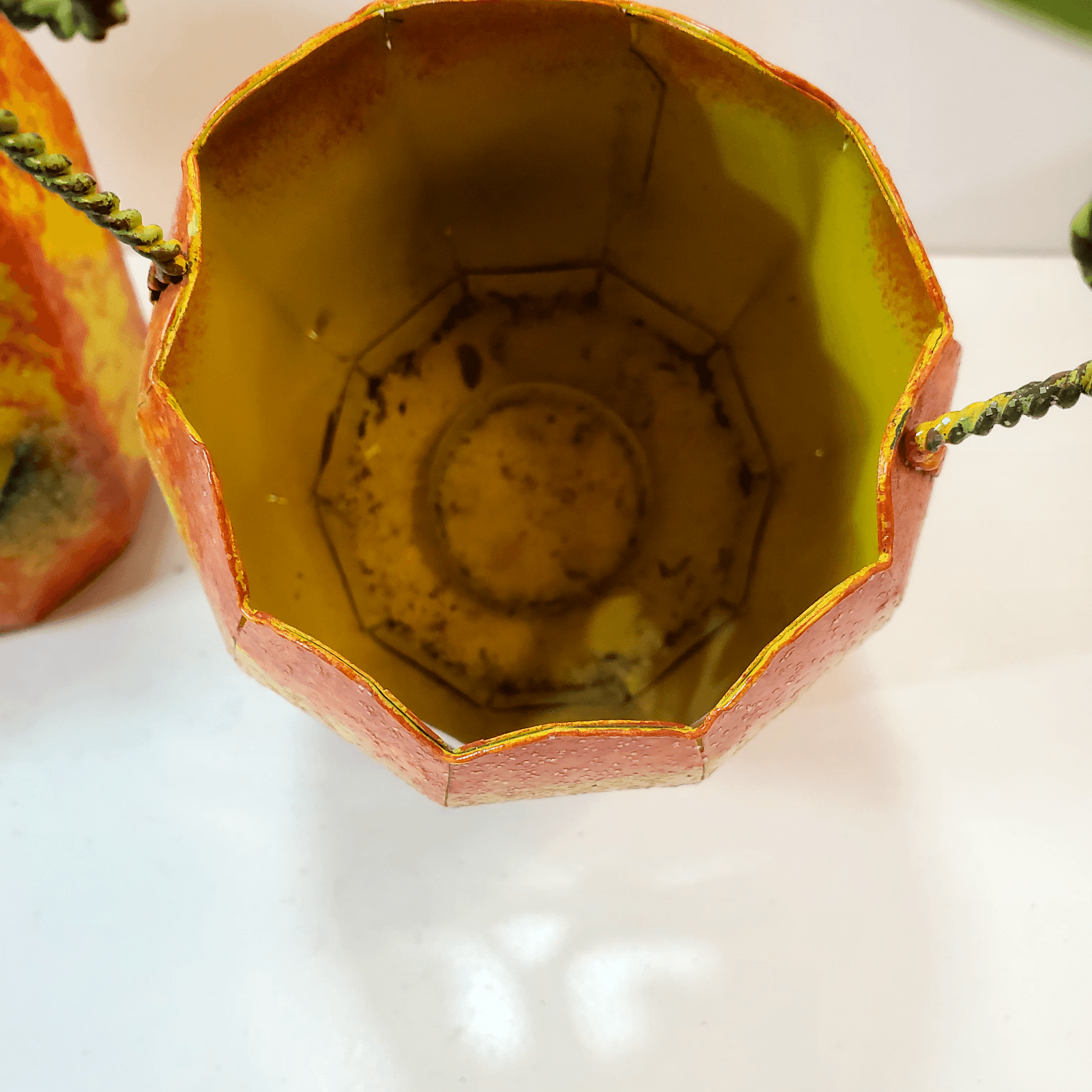 2 Metal Jack O' Lantern Pumpkin Tea Light Candle Holders Luminary Face Handle - Thumbnail 3