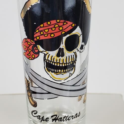 Vintage Cape Hatteras Souvenir Tall Shot Glass Pirate Swords Travel Giftcorp - Thumbnail 2