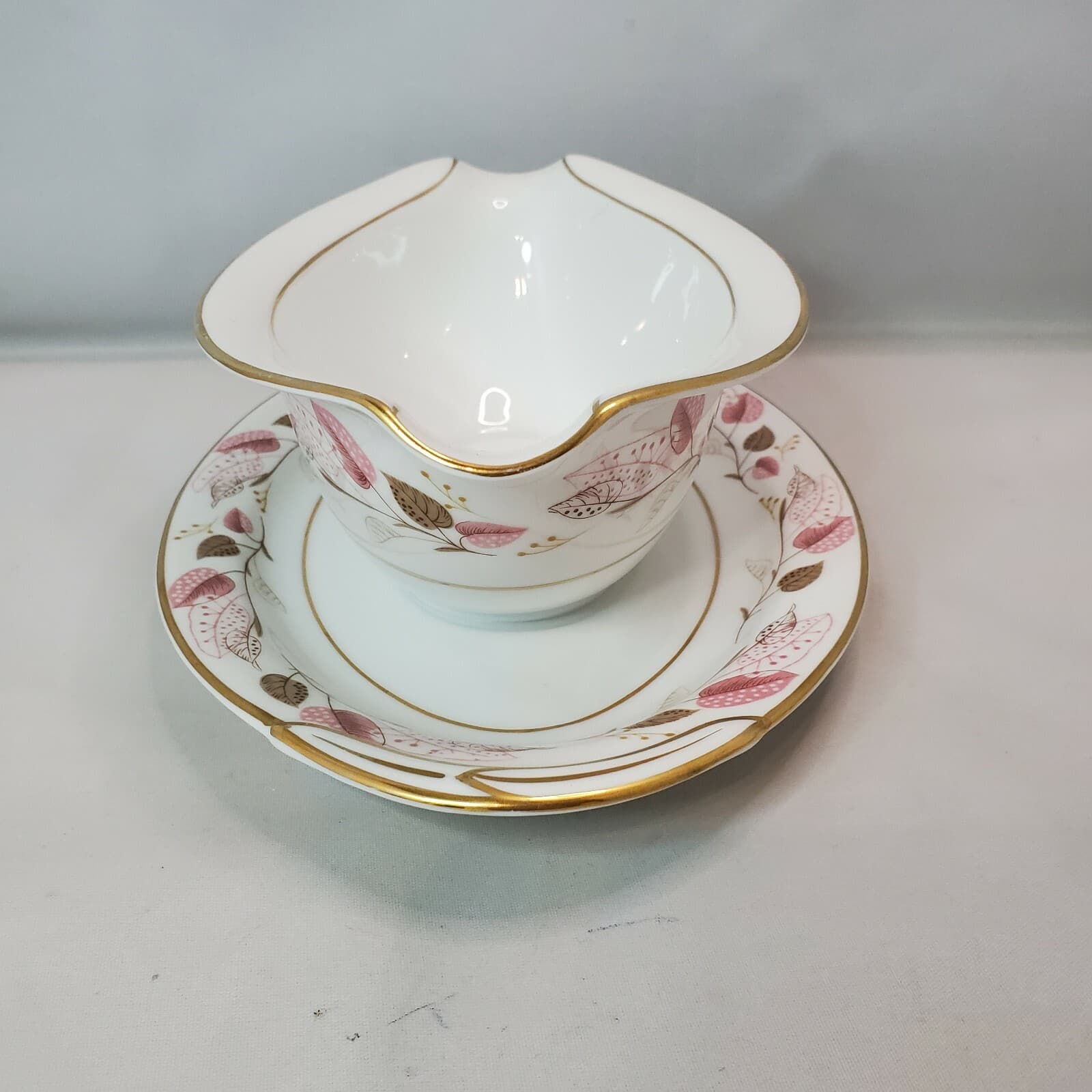 Vintage Noritake Japan "Rosanne" Sauce Gravy Bowl Boat With Attached Under Plate - Thumbnail 5