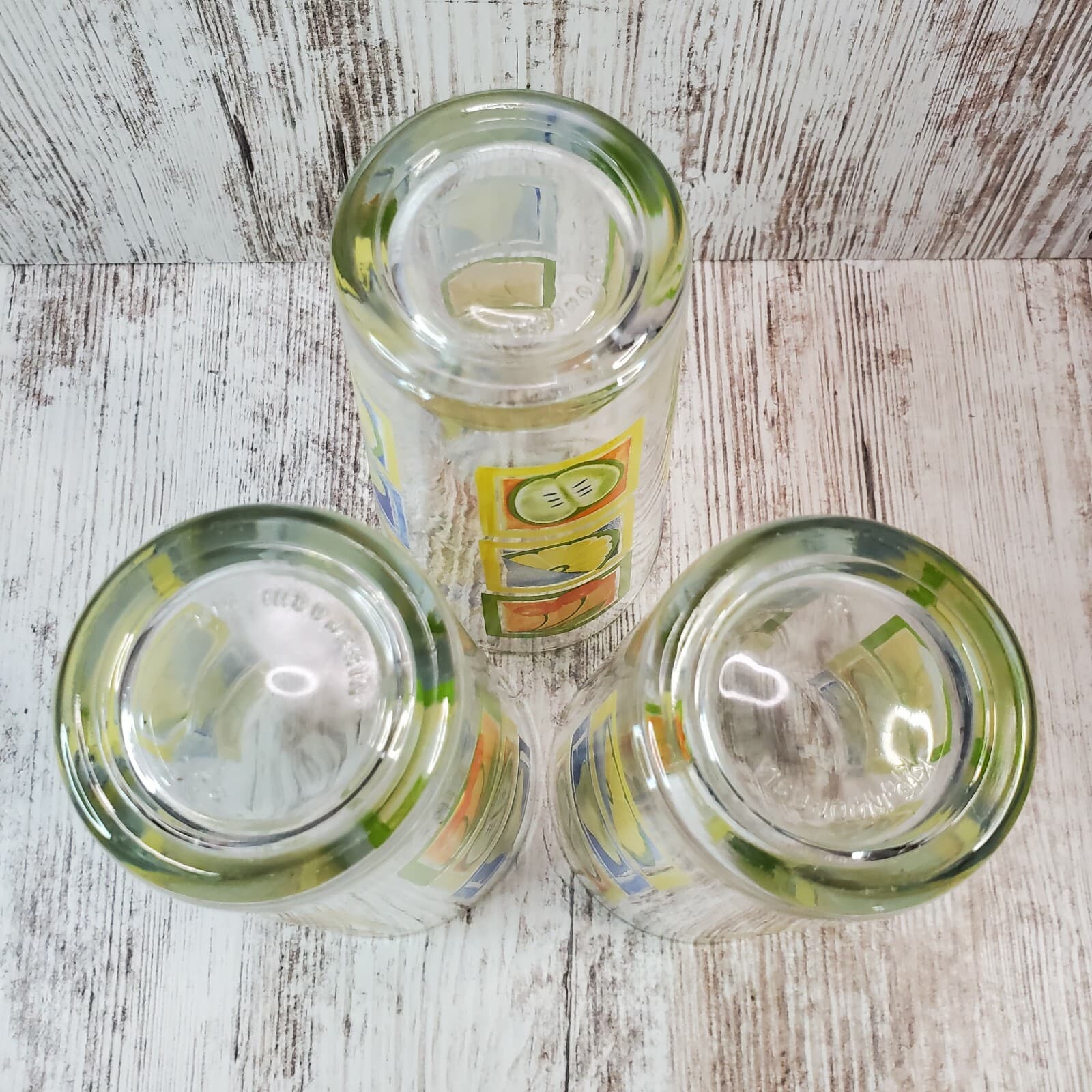 Vintage KIG Indonesia Clear with Framed Fruit Pattern Tumblers Glasses Set of 3 - Thumbnail 4