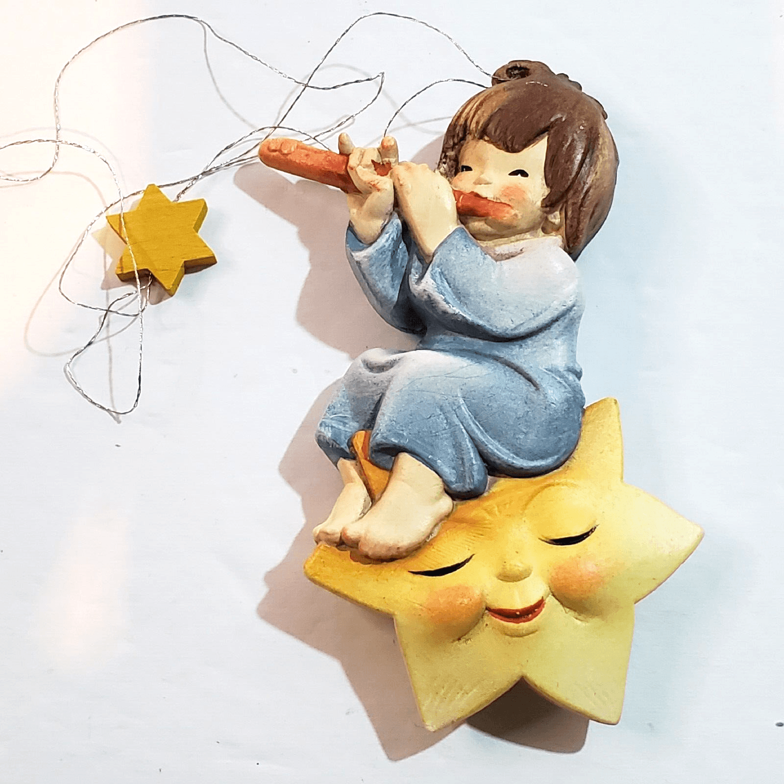 Vtg Anri Juan Ferrandiz Italy Girl Playing Flute on The Sun Christmas Ornament