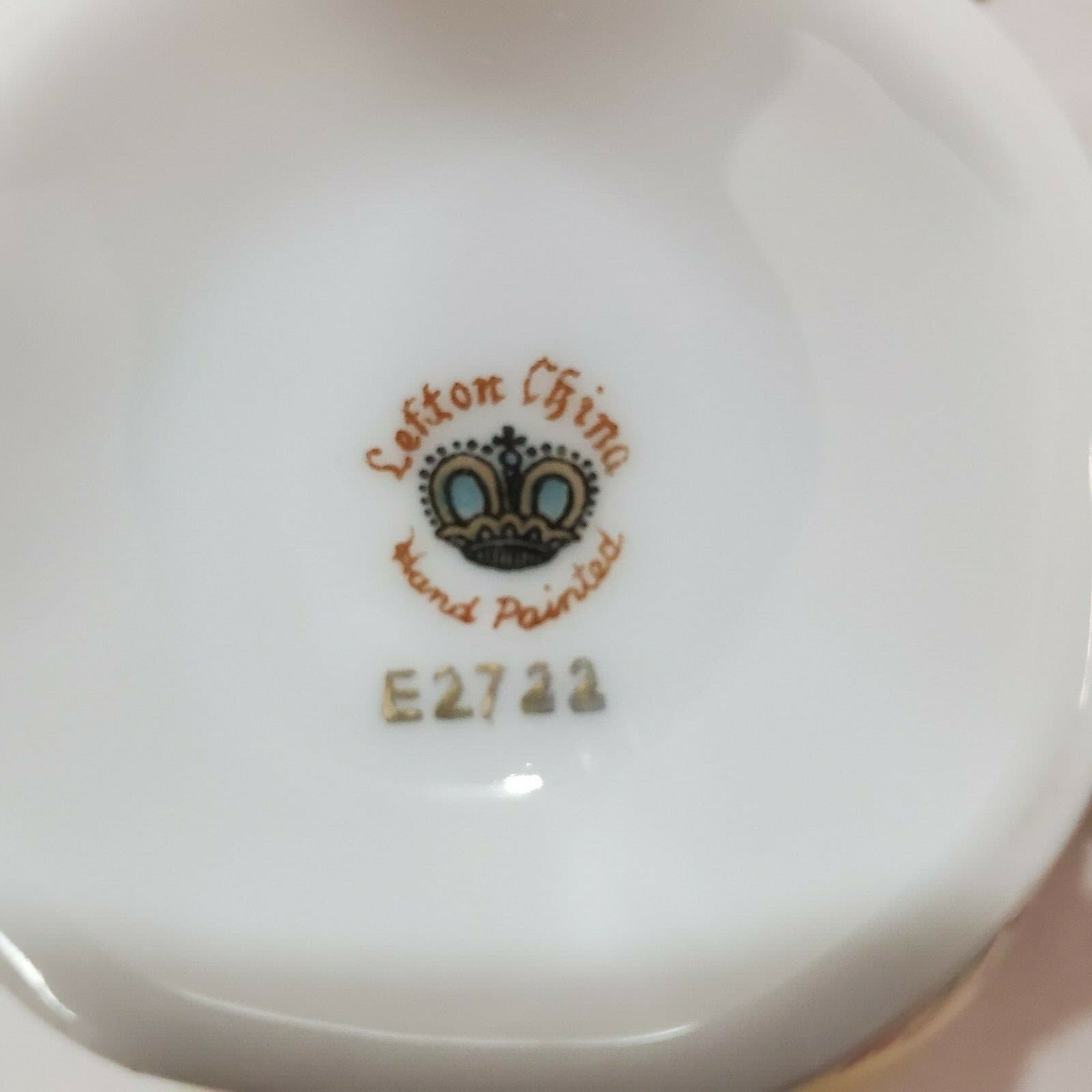 2 Vtg Lefton China Hand Painted Fruit Gold Trim Coffee Tea Cups & Saucers E2722 - Thumbnail 9