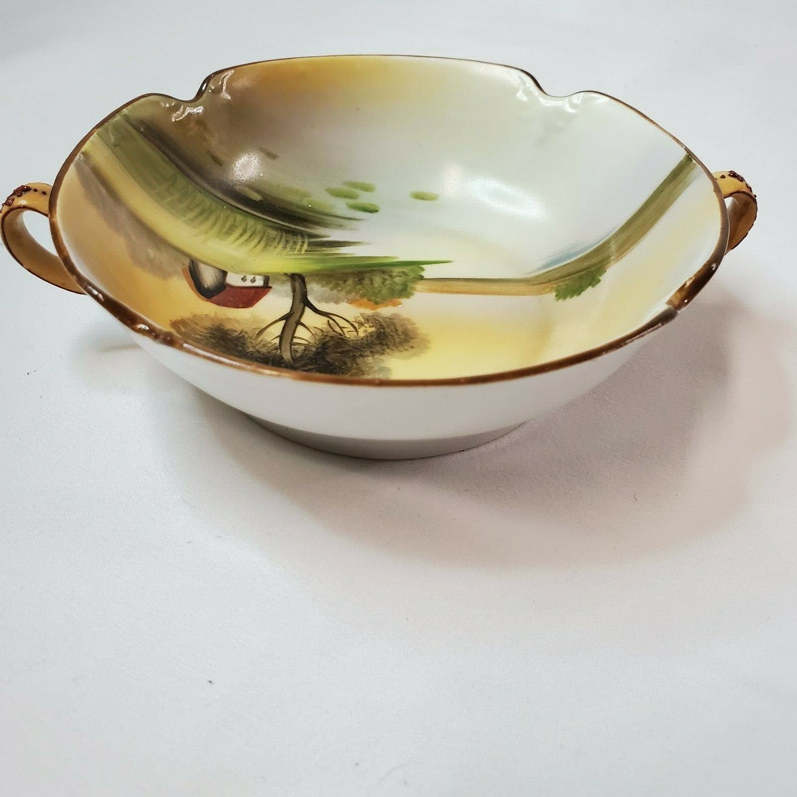 Vintage/Antique NIPPON BOWL Dish Moriage Handles Hand Painted Farm Scene - Thumbnail 7