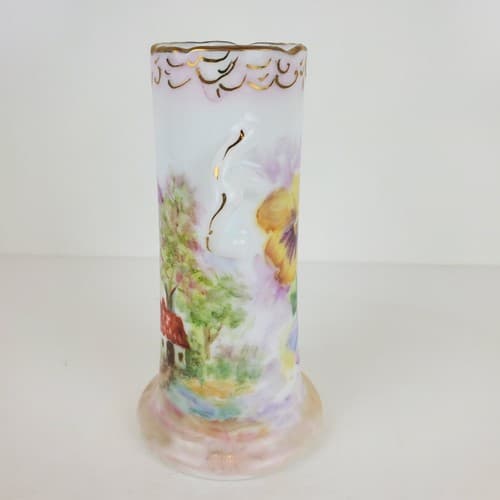 Vintage Hand Painted Signed Ann Vomel Double Handled Spring Floral Scene Vase - Thumbnail 3