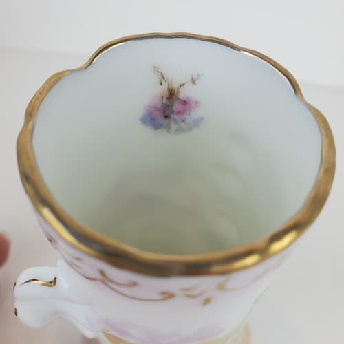 Vintage Hand Painted Signed Ann Vomel Double Handled Spring Floral Scene Vase - Thumbnail 5