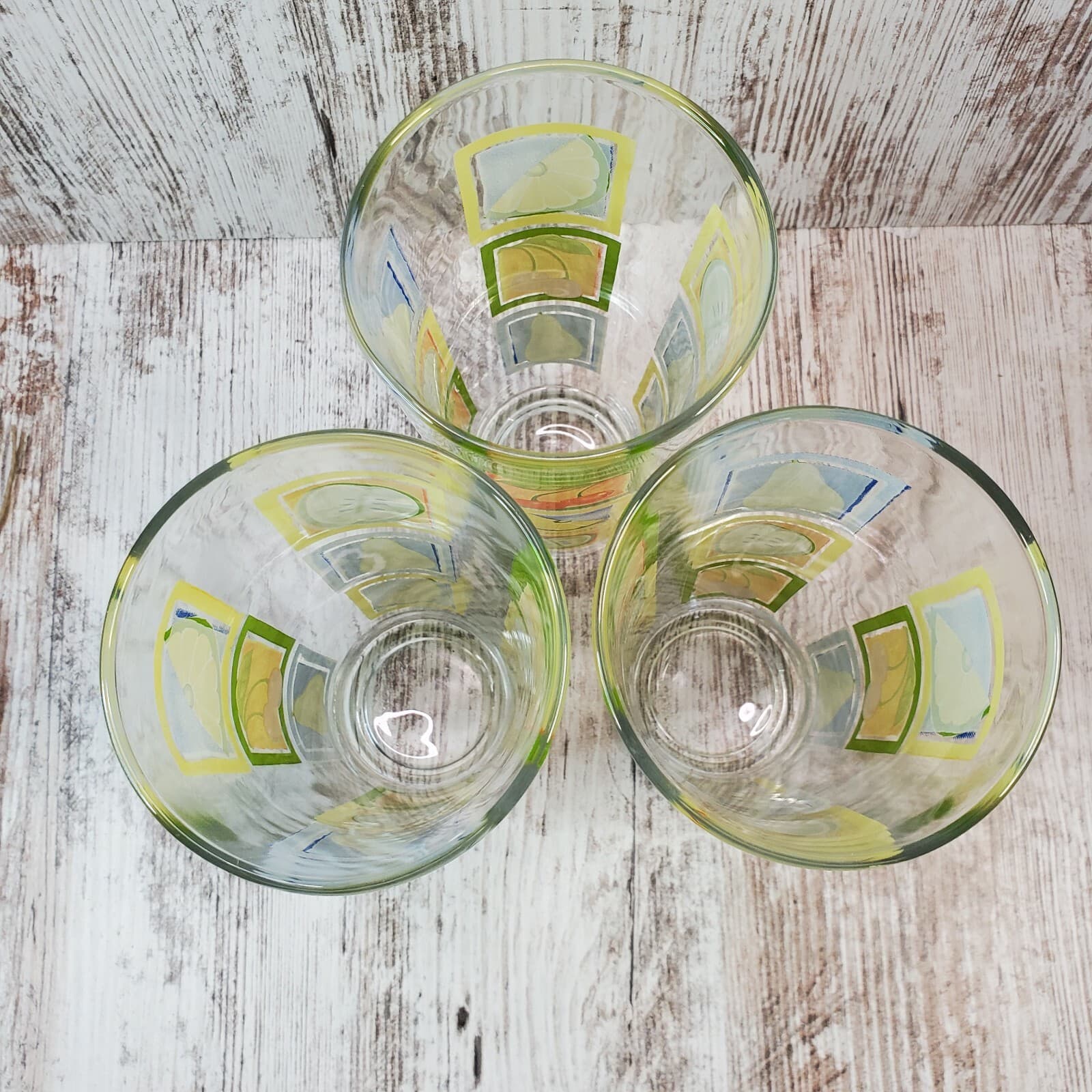 Vintage KIG Indonesia Clear with Framed Fruit Pattern Tumblers Glasses Set of 3 - Thumbnail 3