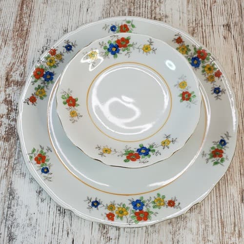 Vtg Two Tier Coronation China Japan Floral Pastry Dish Dessert Serving Tray 10" - Thumbnail 2