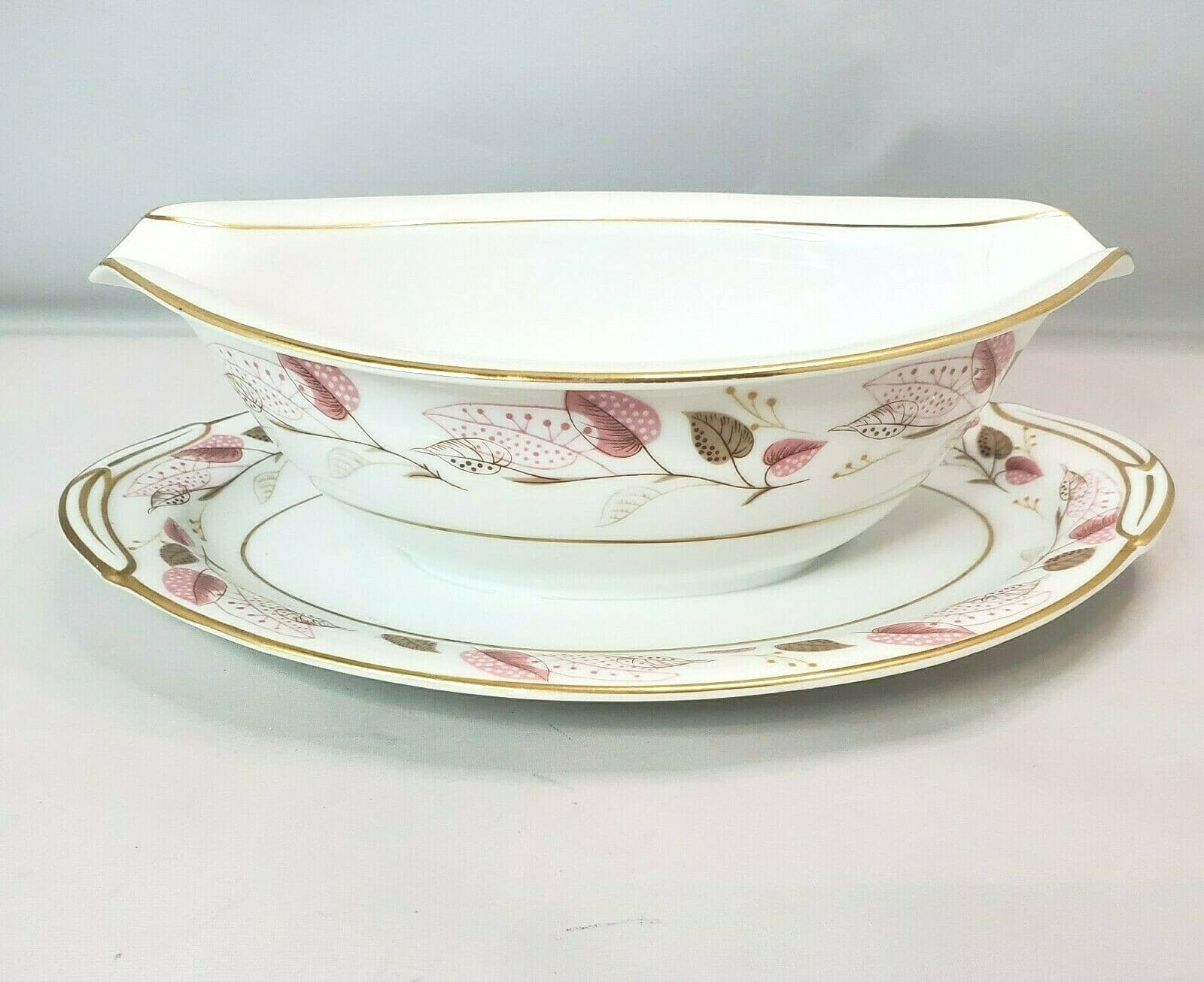 Vintage Noritake Japan "Rosanne" Sauce Gravy Bowl Boat With Attached Under Plate