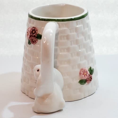 Vintage Avon White Basket Weave Bunny Rabbit Creamer Easter Spring Floral - Thumbnail 4