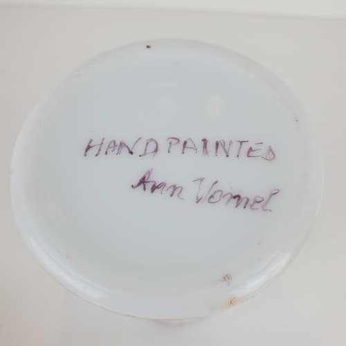 Vintage Hand Painted Signed Ann Vomel Double Handled Spring Floral Scene Vase - Thumbnail 6