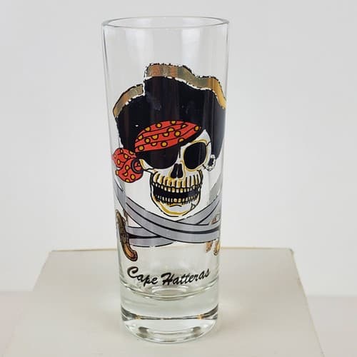 Vintage Cape Hatteras Souvenir Tall Shot Glass Pirate Swords Travel Giftcorp