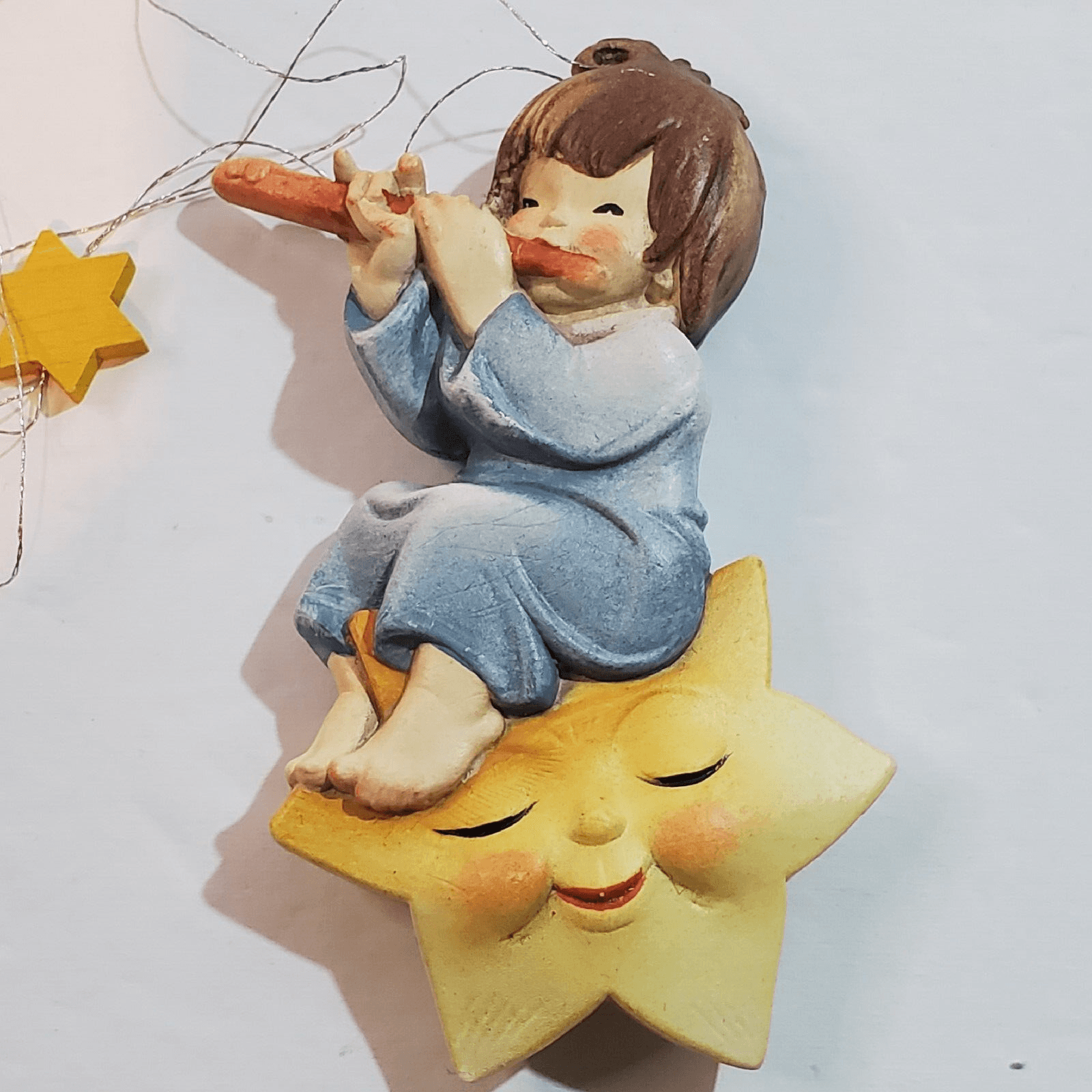 Vtg Anri Juan Ferrandiz Italy Girl Playing Flute on The Sun Christmas Ornament - Thumbnail 2