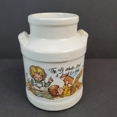 Vitage McCoy Pottery Small Milk Jug Canister Vase USA 330 Boy Girl Graphic
