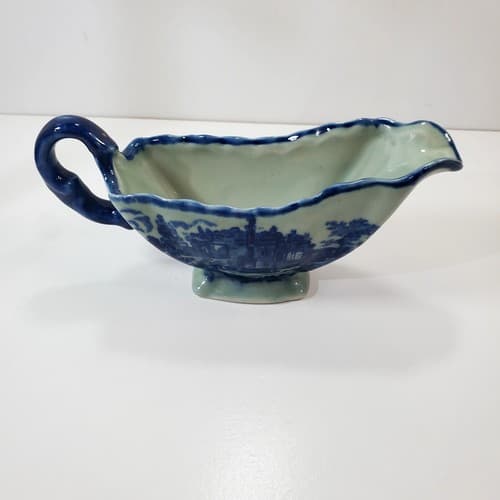 Vintage Victoria Ironstone Gravy Sauce Boat Flo Blue White - Thumbnail 4