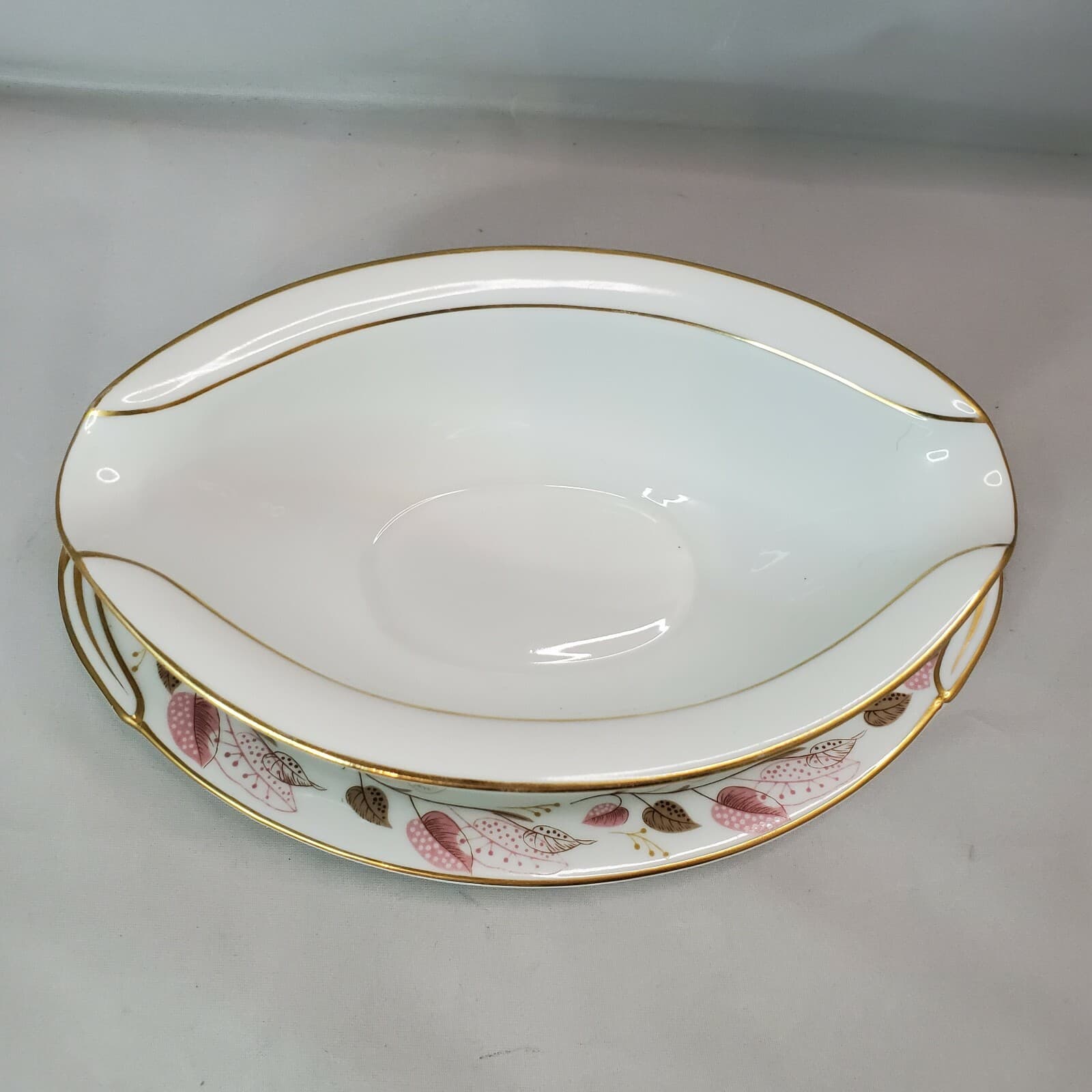 Vintage Noritake Japan "Rosanne" Sauce Gravy Bowl Boat With Attached Under Plate - Thumbnail 2