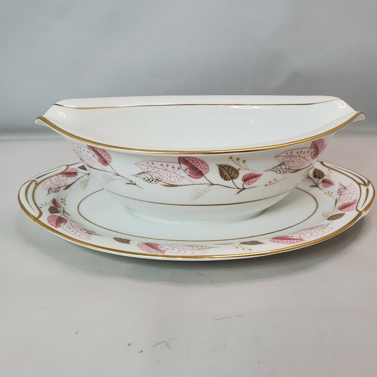 Vintage Noritake Japan "Rosanne" Sauce Gravy Bowl Boat With Attached Under Plate - Thumbnail 4