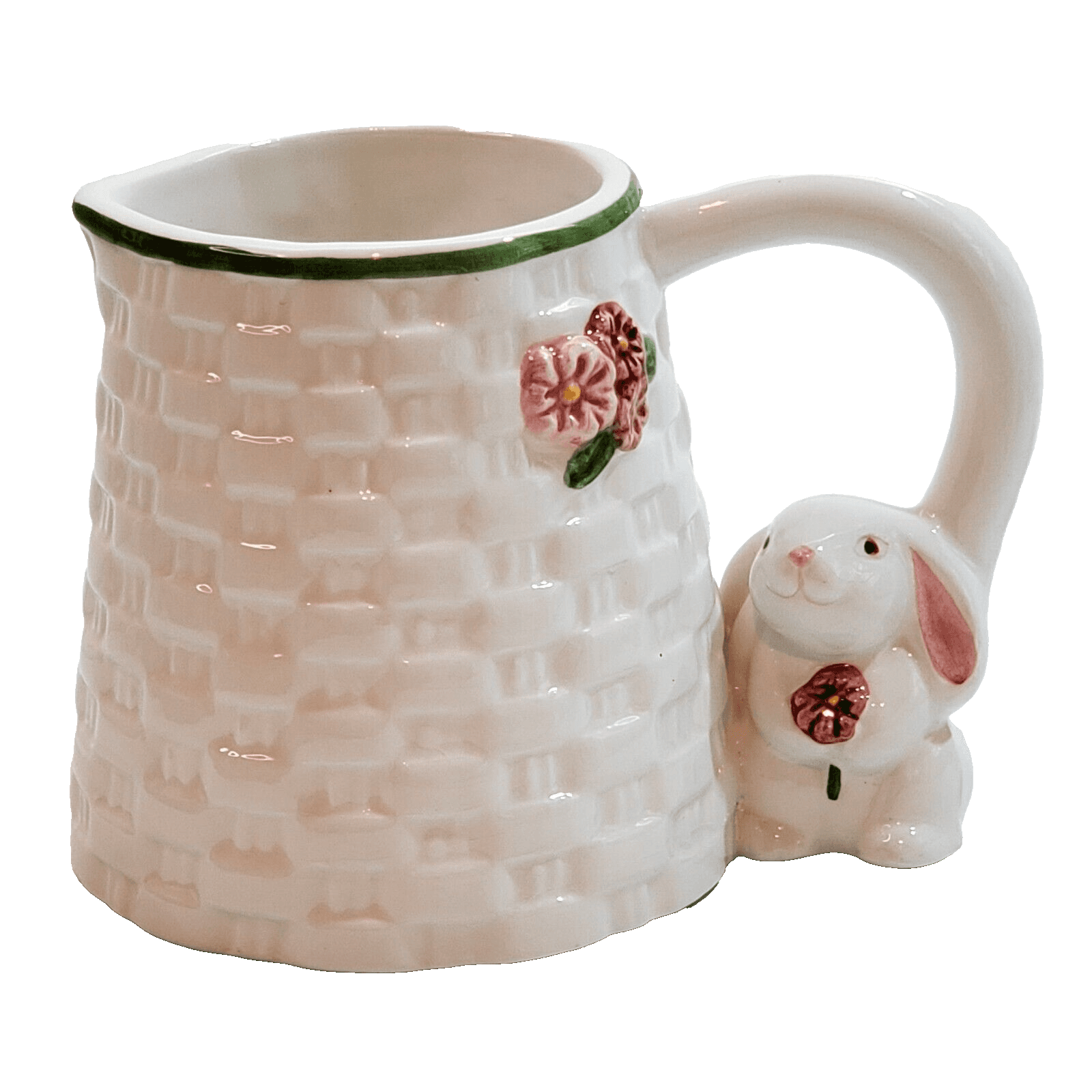 Vintage Avon White Basket Weave Bunny Rabbit Creamer Easter Spring Floral