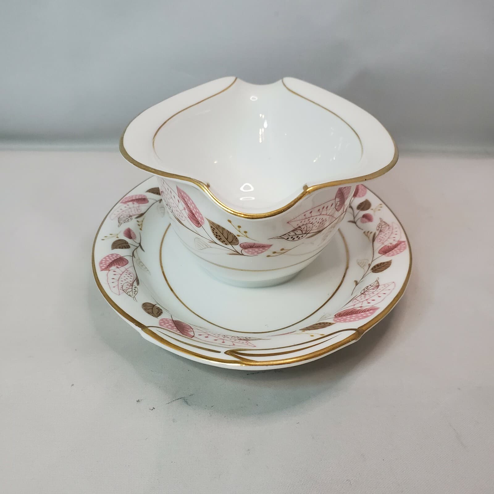 Vintage Noritake Japan "Rosanne" Sauce Gravy Bowl Boat With Attached Under Plate - Thumbnail 3