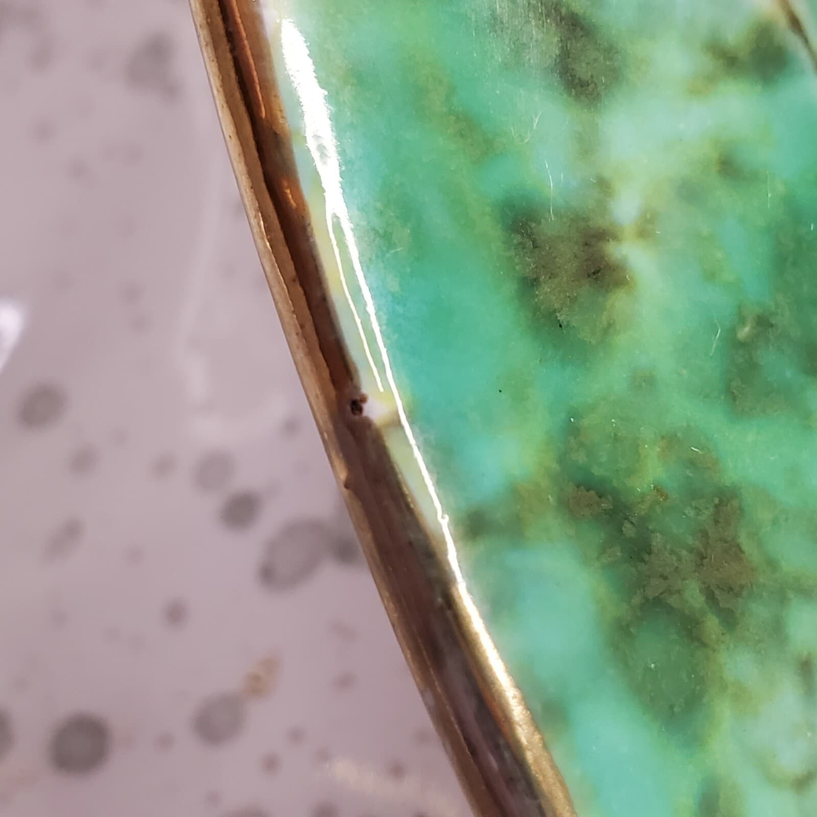 Vintage MCM Green Gold Glazed Folded Bowl Numbered Made In Italy 9.25” Long - Thumbnail 7