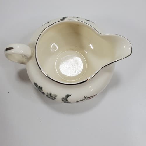 Vintage Pope-Gosser China Gray Leaves Red Blossoms Silver Rimmed Creamer 0275 - Thumbnail 2