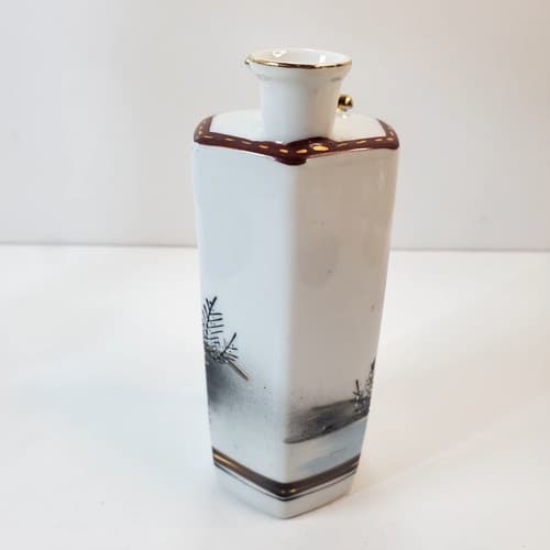 Vtg Japanese Porcelain Whistling Sake Decanter Village Water Wheel Motif Japan - Thumbnail 3