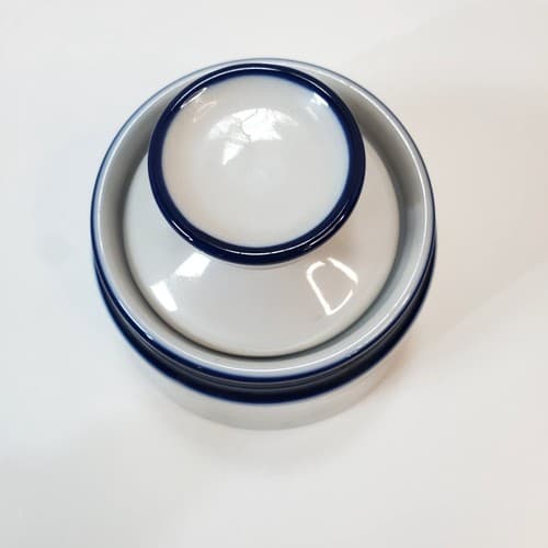 Vintage Noritake Stoneware Japan Blue White Primastone Malaga Lidded Sugar Bowl - Thumbnail 2