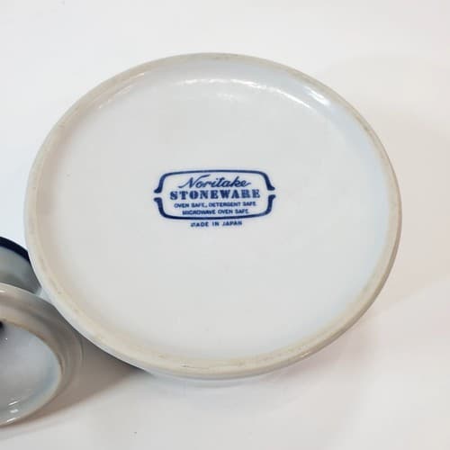 Vintage Noritake Stoneware Japan Blue White Primastone Malaga Lidded Sugar Bowl - Thumbnail 5