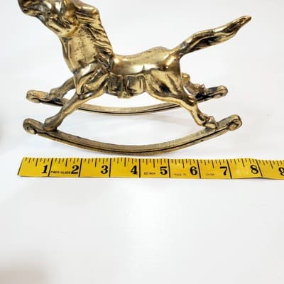 Vintage Brass Rocking Horse Figurine Equestrian Nursery Whimsical Heavy Patina - Thumbnail 7