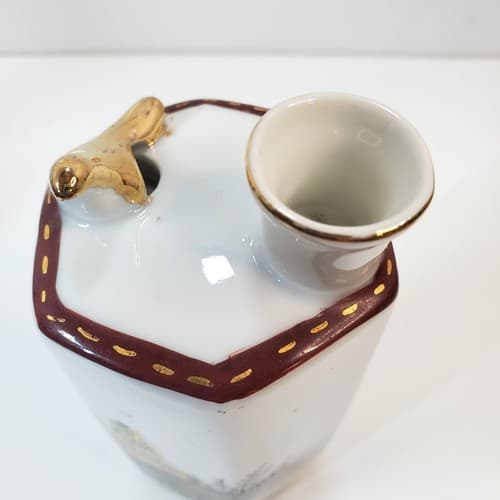 Vtg Japanese Porcelain Whistling Sake Decanter Village Water Wheel Motif Japan - Thumbnail 5