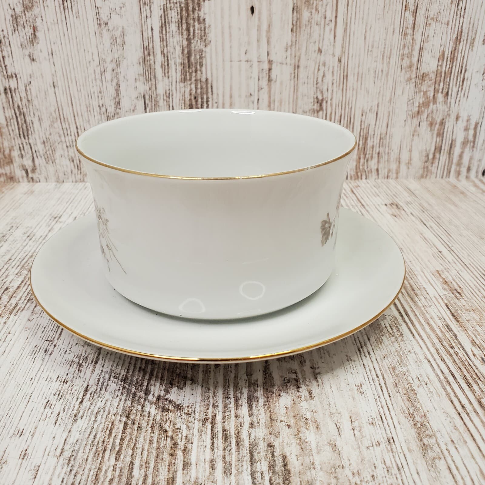 Johann Haviland Bavaria Germany Twilight Rose Gravy Boat Attached Underplate - Thumbnail 3