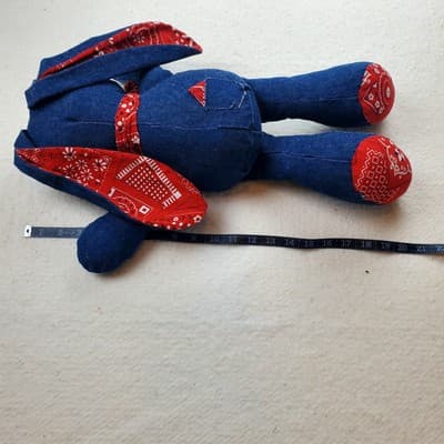 Vintage Handmade Country Bunny Rabbit Denim Rag Doll 20” Toy Easter Decor - Thumbnail 6
