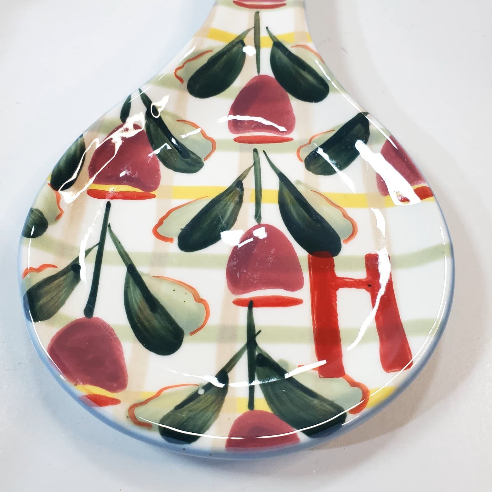 ANTHROPOLOGIE Tivoli Monogram Ceramic Spoon Rest Letter H Floral Garden - Thumbnail 3