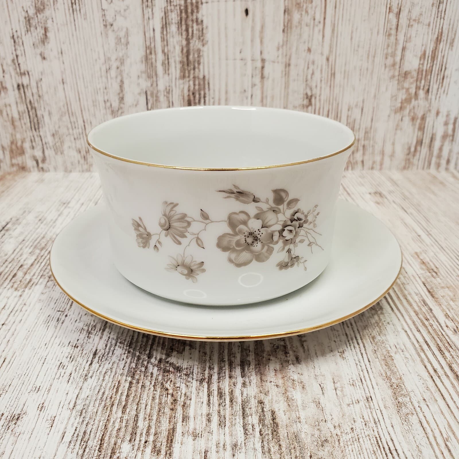 Johann Haviland Bavaria Germany Twilight Rose Gravy Boat Attached Underplate - Thumbnail 4