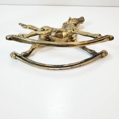 Vintage Brass Rocking Horse Figurine Equestrian Nursery Whimsical Heavy Patina - Thumbnail 5
