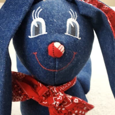 Vintage Handmade Country Bunny Rabbit Denim Rag Doll 20” Toy Easter Decor - Thumbnail 3