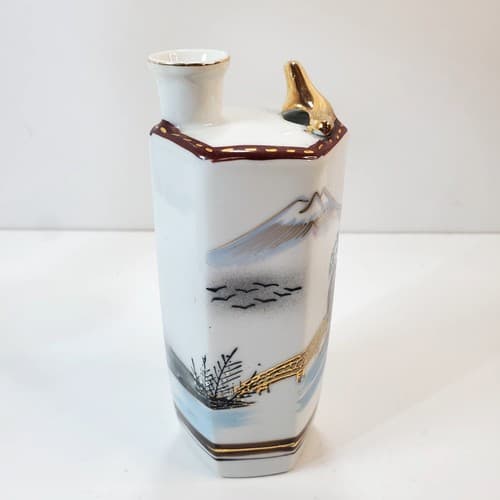Vtg Japanese Porcelain Whistling Sake Decanter Village Water Wheel Motif Japan - Thumbnail 2