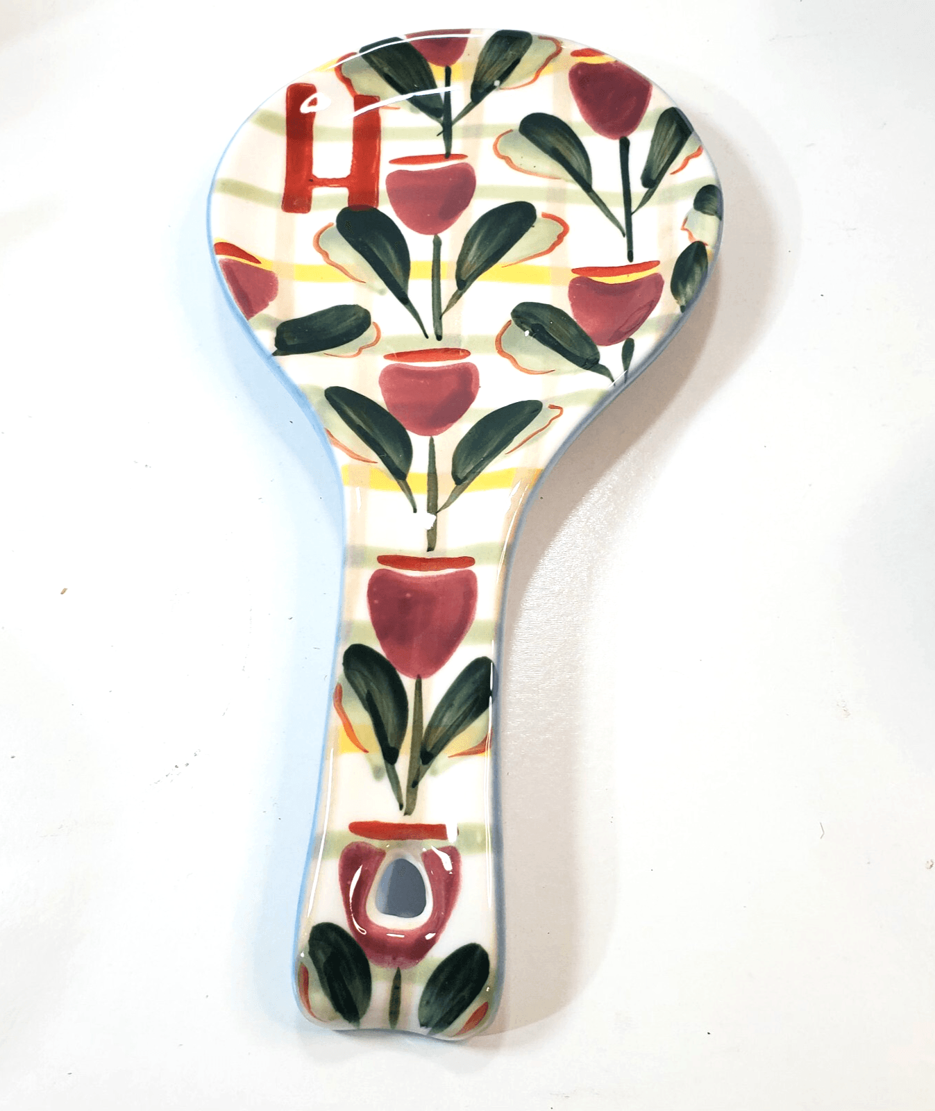 ANTHROPOLOGIE Tivoli Monogram Ceramic Spoon Rest Letter H Floral Garden