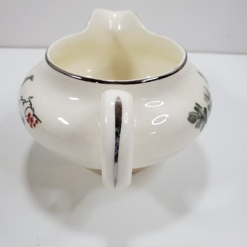 Vintage Pope-Gosser China Gray Leaves Red Blossoms Silver Rimmed Creamer 0275 - Thumbnail 6