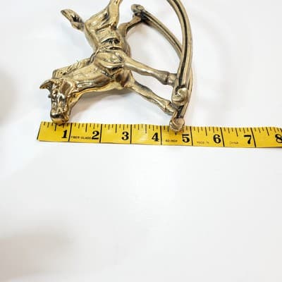 Vintage Brass Rocking Horse Figurine Equestrian Nursery Whimsical Heavy Patina - Thumbnail 8