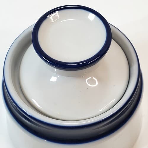 Vintage Noritake Stoneware Japan Blue White Primastone Malaga Lidded Sugar Bowl - Thumbnail 7