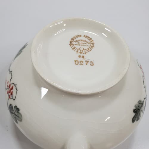 Vintage Pope-Gosser China Gray Leaves Red Blossoms Silver Rimmed Creamer 0275 - Thumbnail 7
